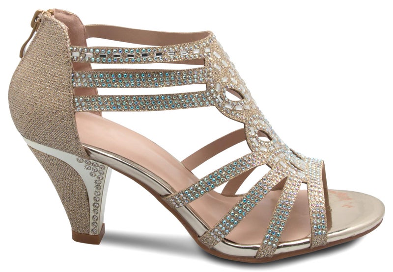 Olivia K Women's Open Toe Strappy Rhinestone Dress Sandal Low Heel Wedding Shoes White Glitter - adorable, comfortable - Image 2